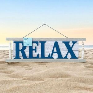 NWT Gorgeous Blue Grey White Tan RELAX Beads Accent Inspirational Wall Decor
